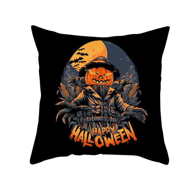 Pumpkin Pillow Case Bat Ghost Horror Halloween Party Pillow Cover 45*45 Home Decor Square Dark Cushion Cover Home Throw Pillows