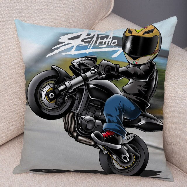 Funda de almohada deportes extremos funda de cojín decoración dibujos animados motocicleta suave colorido móvil bicicleta funda de almohada para sofá casa coche