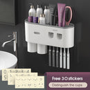 Wandmontierter Zahnbürstenhalter mit 2 Zahnpastaspendern Stanzfreie Badezimmeraufbewahrung für wasserdichtes Badezimmerzubehör zu Hause