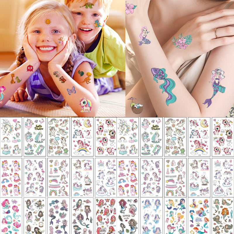 10 Blätter/Set Kinder niedlich Cartoon Einhorn temporäre Tattoo Aufkleber Babyparty Kinder Körper Make-up Aufkleber Tattoos Fußball