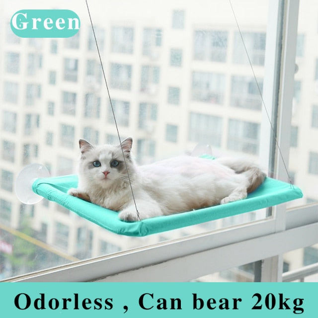 Hamaca para gatos, bonitas camas colgantes, cómodo asiento soleado, montaje en ventana, producto para mascotas, estante suave para mascotas, suministros, rodamiento desmontable de 20kg