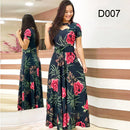 Women Short Sleeve Hollow Out O-neck Long Dress Summer Elegant Floral Printed High Waist Elastic Elegant Boho Robe Maxi Vestidos