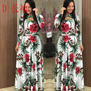 Women Short Sleeve Hollow Out O-neck Long Dress Summer Elegant Floral Printed High Waist Elastic Elegant Boho Robe Maxi Vestidos