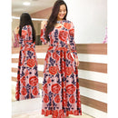 Women Short Sleeve Hollow Out O-neck Long Dress Summer Elegant Floral Printed High Waist Elastic Elegant Boho Robe Maxi Vestidos