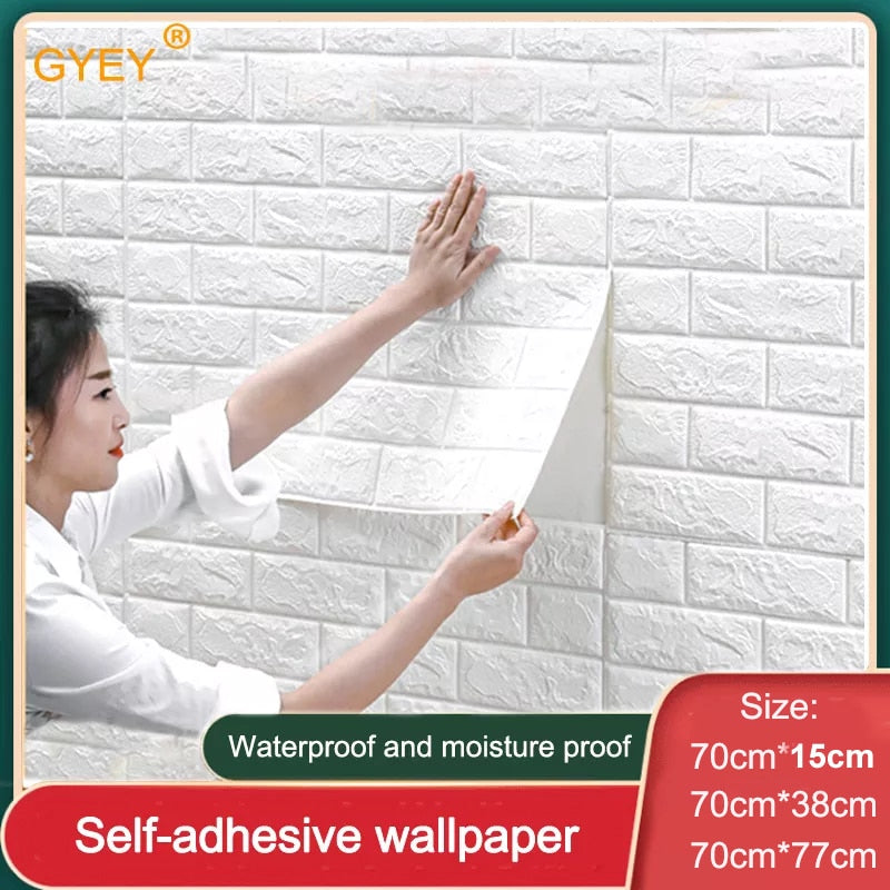 GYEY Self adhesive Waterproof TV Background Brick Wallpapers 3D Wall Sticker Living Room Wallpaper Mural Bedroom Decorative