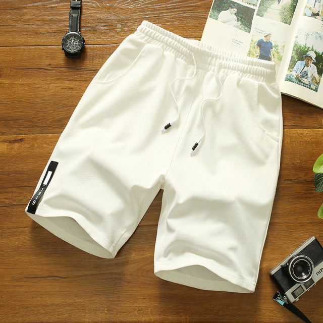 Weiße Shorts Herren Japanischer Stil Polyester Laufsport Shorts für Herren Lässig Sommer Elastische Taille Solide Shorts Bedruckte Kleidung