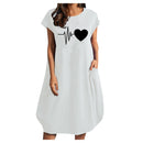 Women Casual O-Neck Short Sleeve Mid-Calf Summer Dress With Pocket Denim Basic Solid Dress Beach Party Loose Dress Holiday