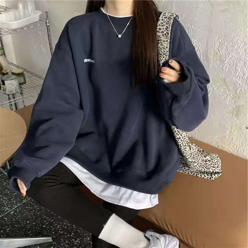2021 primavera y otoño nuevo jersey de empalme moda coreana gruesa y delgada sudadera de mujer azul marino gris negro rosa Hoodi de mujer