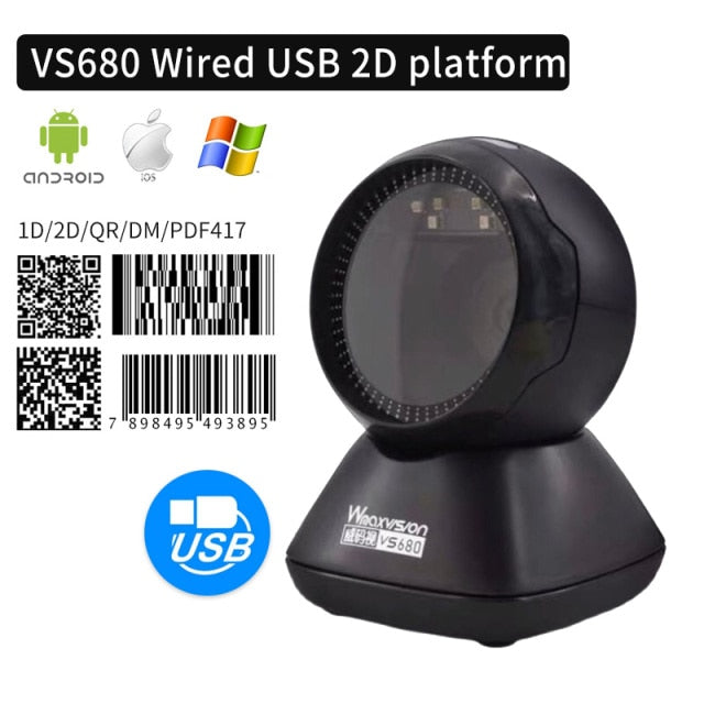 1D&2D  Supermarket Handhel  Barcode Bar  Code Scanner  Reader QR   PDF417 Bluetooth 2.4G Wireless &Wired USB Platform