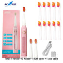 Seago Sonic Electric Toothbrush SG-507 Adult Timer Brush 5 Modes USB Charger Rechargeable Tooth Brushes Replacement Heads Set