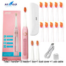 Seago Sonic Electric Toothbrush SG-507 Adult Timer Brush 5 Modes USB Charger Rechargeable Tooth Brushes Replacement Heads Set