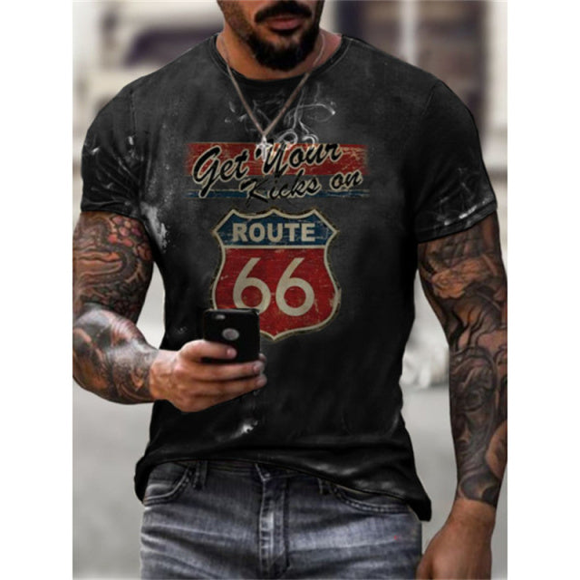 Sommer Neue Herren T-Shirts Übergroße Lose Kleidung Vintage Kurzarm Mode Amerika Route 66 Buchstaben Gedruckt O Kragen T-shirt