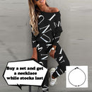 2021 Spring Autumn Casual Outfit Letters Print Long Sleeve Top Spring Women Blouse Pants Tracksuit for Sports 2 pieces sets