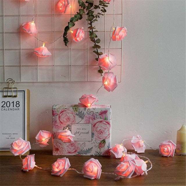 USB/Battery Operated 10/20/40 LED Rose Flower String Lights Artificial Flower Bouquet Garland for Valentine&