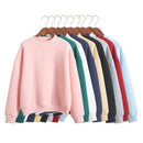 Sudaderas de mujer 2021 dulce coreano cuello redondo suéteres de punto grueso Otoño Invierno Color caramelo sudaderas sueltas ropa de mujer sólida