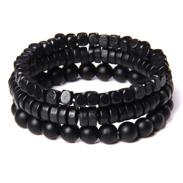 Conjunto de pulseras de labradorita Natural, pulseras de hematita Real de energía transparente, pulseras de cuentas de piedra de ónix negro pulido para hombres y mujeres