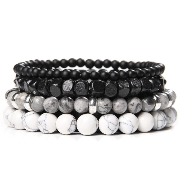 Conjunto de pulseras de labradorita Natural, pulseras de hematita Real de energía transparente, pulseras de cuentas de piedra de ónix negro pulido para hombres y mujeres