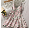 Retro Printed Sweet Style Mid-Length Beauty Back Suspender Dress for Women 2021 Summer Floral High Waist Slimming Dress