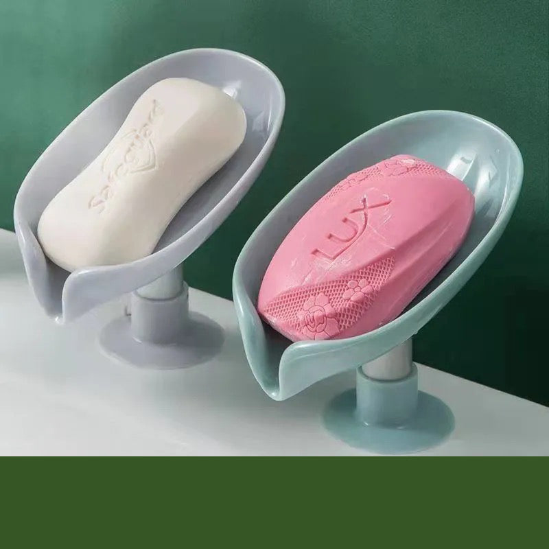 1PCS Creative Sucker Soap Holder Leaf Shape Soap Box Drain Punch-free Soap Box Bathroom Shower Sponge Storage Tray Bathroom