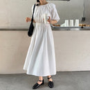 CMAZ 2021 Summer Dress for Women Fashion Round Neck Long Elegant Blackless Puff Sleeve Korean Sundress Female Vestidos 5216#