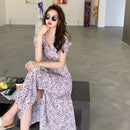 summer dress French elegant floral chiffon dress 5813#