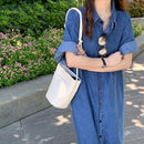 women loose denim shirt dress summer 6889#