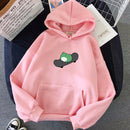 Winter  Frog Oversized Sweatshirt Men and Women Hoodies Harajuku Warm Pullover Drawstring Pink Womens Korean Style