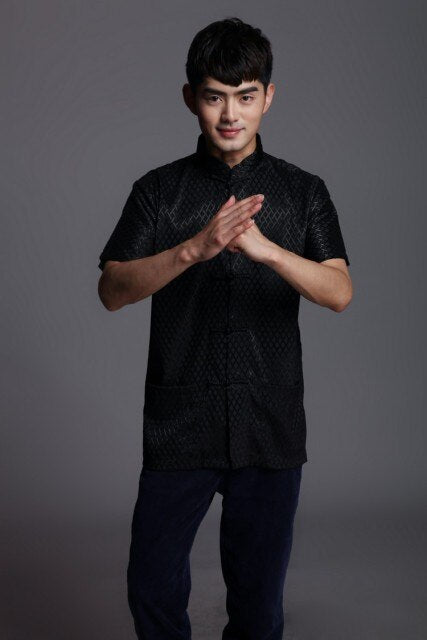 Camisa de manga corta de satén para hombre con tops tradicionales chinos talla S a 3XL