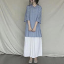 2021 chinese style cotton and linen loose casual daily top home service suit qipao collar oriental embroidery tea art qipao top