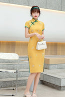 Chinese National Cheongsam Embroidery Cotton Dress Handmade Button Vintage Women Dresses Sexy Pink Qipao