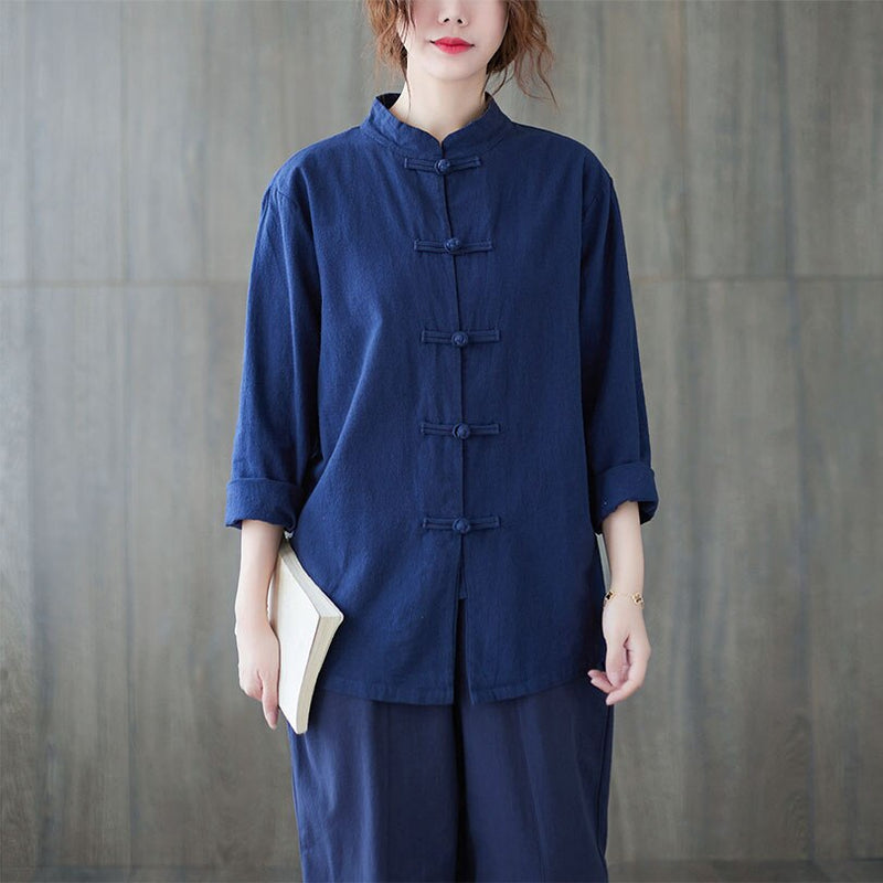2021 chinesischer Hanfu-Anzug aus Baumwolle und Leinen für Frauen, verbesserter Retro-Qipao-Kragen, Tee-Kunst-Anzug, orientalischer Yoga-Tang-Anzug für den Heimservice