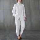 2021 chinese cotton and linen hanfu suit women improved retro qipao collar tea art suit oriental home service yoga tang suit