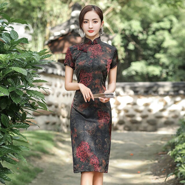 Cheongsam tradicional de verano para mujer, vestido Vintage de manga corta a la moda, vestidos ajustados de talla grande M a 5XL