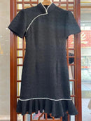 Cheongsams chinos mejorados de verano para chicas jóvenes, vestido Floral de manga corta para mujeres, vestidos de estudiantes con volantes de satén Jacquard