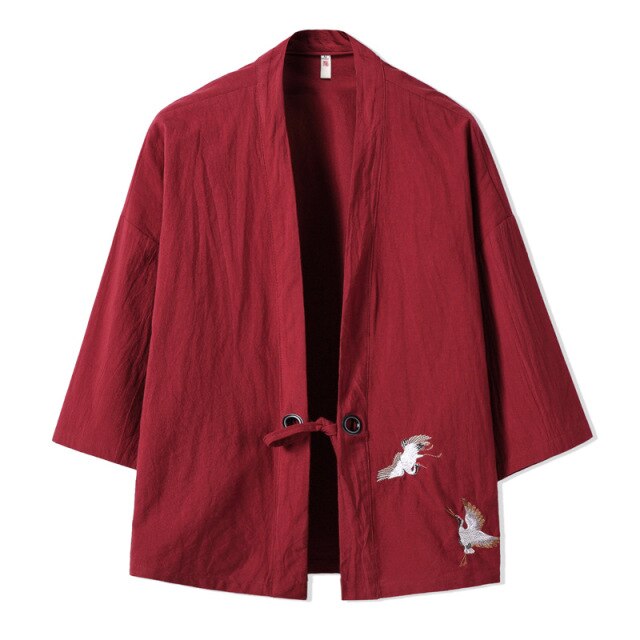 Streetwear Kimono Cardigan Summer Tops For Men 2021 Crane Embroidery Casual Shirts Male Harajuku Vintage Clothing 5XL