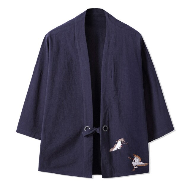 Ropa de calle, Kimono, cárdigan, Tops de verano para hombres, 2021, camisas informales con bordado de grullas, ropa Vintage Harajuku para hombre 5XL