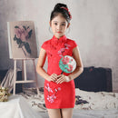 Embroidery Flower Girls Cheongsam Short Sleeve Qipao Chinese Style Stage Show Dress Summer Slim Formal Dress Chinese Dress