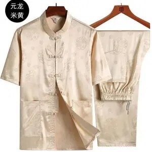 Silk Tang Männer mittleren Alters Kleidung Sommer Lässige Kurzarmhose zweiteiliges Set