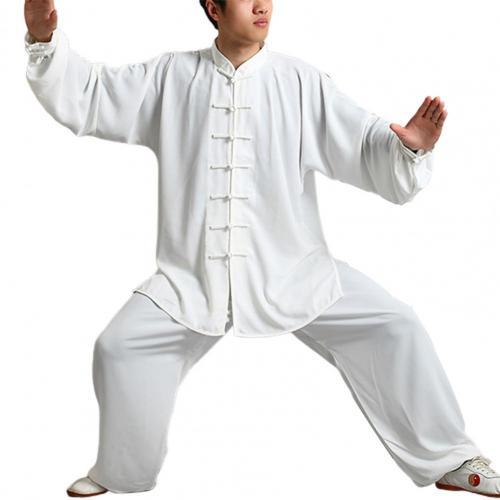 2 Teile / satz Unisex Knopfleiste Hemd Lose Einfarbig Traditionelle Chinesische Tai Chi Anzug Kung Fu Tragen