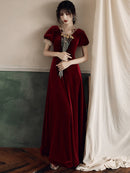 Borgoña vestidos de baile con cuello en v fiesta de terciopelo vestido de fiesta largo vestidos de noche sin espalda sexy Robe De Soiree