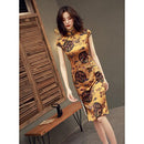 Chinese Traditional Dress Cheongsam Qipao Women Girls Party Wedding  Vintage Retro Crane Floral Print Satin Short Dress