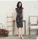 Chinese Traditional Dress Cheongsam Qipao Women Girls Party Wedding  Vintage Retro Crane Floral Print Satin Short Dress