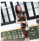 Chinese Traditional Dress Cheongsam Qipao Women Girls Party Wedding  Vintage Retro Crane Floral Print Satin Short Dress