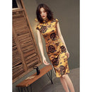 Chinese Traditional Dress Cheongsam Qipao Women Girls Party Wedding  Vintage Retro Crane Floral Print Satin Short Dress