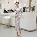 High-quality Embroidery Flowers Chinese Traditional Autumn Satin Long Cheongsam Dresses For Women Qipao китайское платье