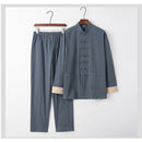 Linen Solid Traditional Chinese Style Tops Pants for Men Color Kung Fu Tang Suit New Year Festival Autumn Casual Jacket Clothing