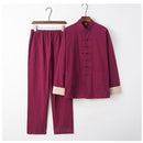 Linen Solid Traditional Chinese Style Tops Pants for Men Color Kung Fu Tang Suit New Year Festival Autumn Casual Jacket Clothing