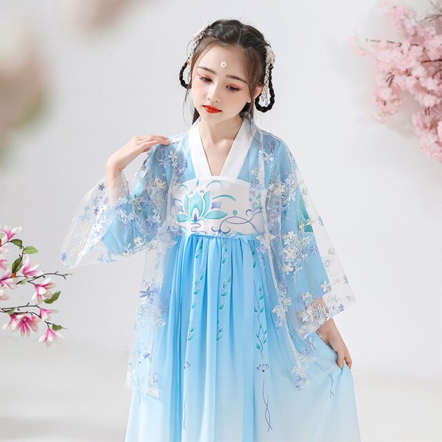 Falda de superhada para niña, vestido de época, traje Tang de estilo chino para niña, Hanfu para niña