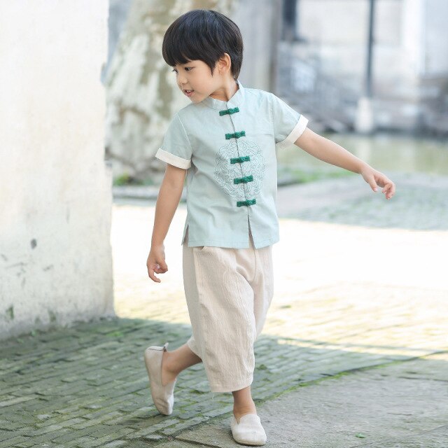 Hanfu de verano para niños, traje Tang de estilo chino, traje de manga corta, estilo chino Retro