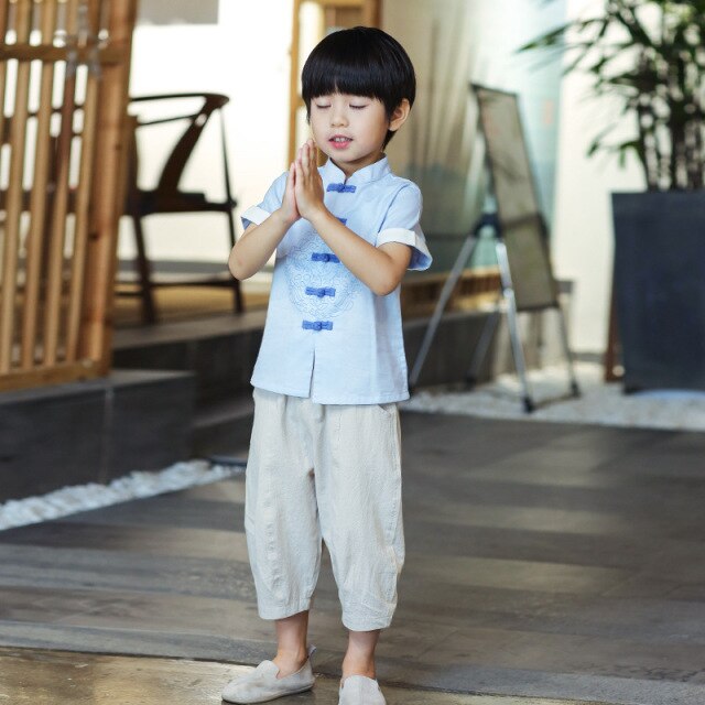 Hanfu für Sommerkinder, Tang-Anzug im chinesischen Stil, Kurzarmanzug, Retro-Stil im chinesischen Stil